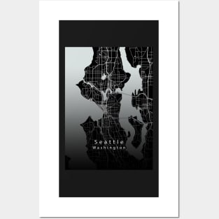 Seattle Washington City Map dark Posters and Art